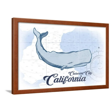 Crescent City, California - Whale - Blue - Coastal Icon Framed Print Wall Art By Lantern (Best Coastal Cities In California)