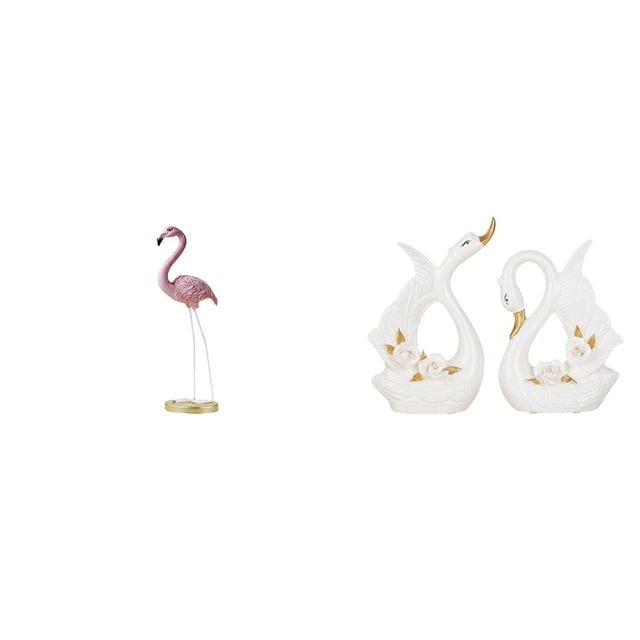 Estatua de flamenco de resina, escultura de pájaro, figura de cisne, adorno de cerámica con soporte de metal, ideal para regalar o decorar la sala de