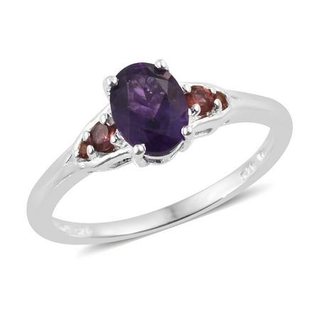 - 925 Sterling Silver Oval Amethyst Garnet Promise Ring Jewelry Cttw 1.1