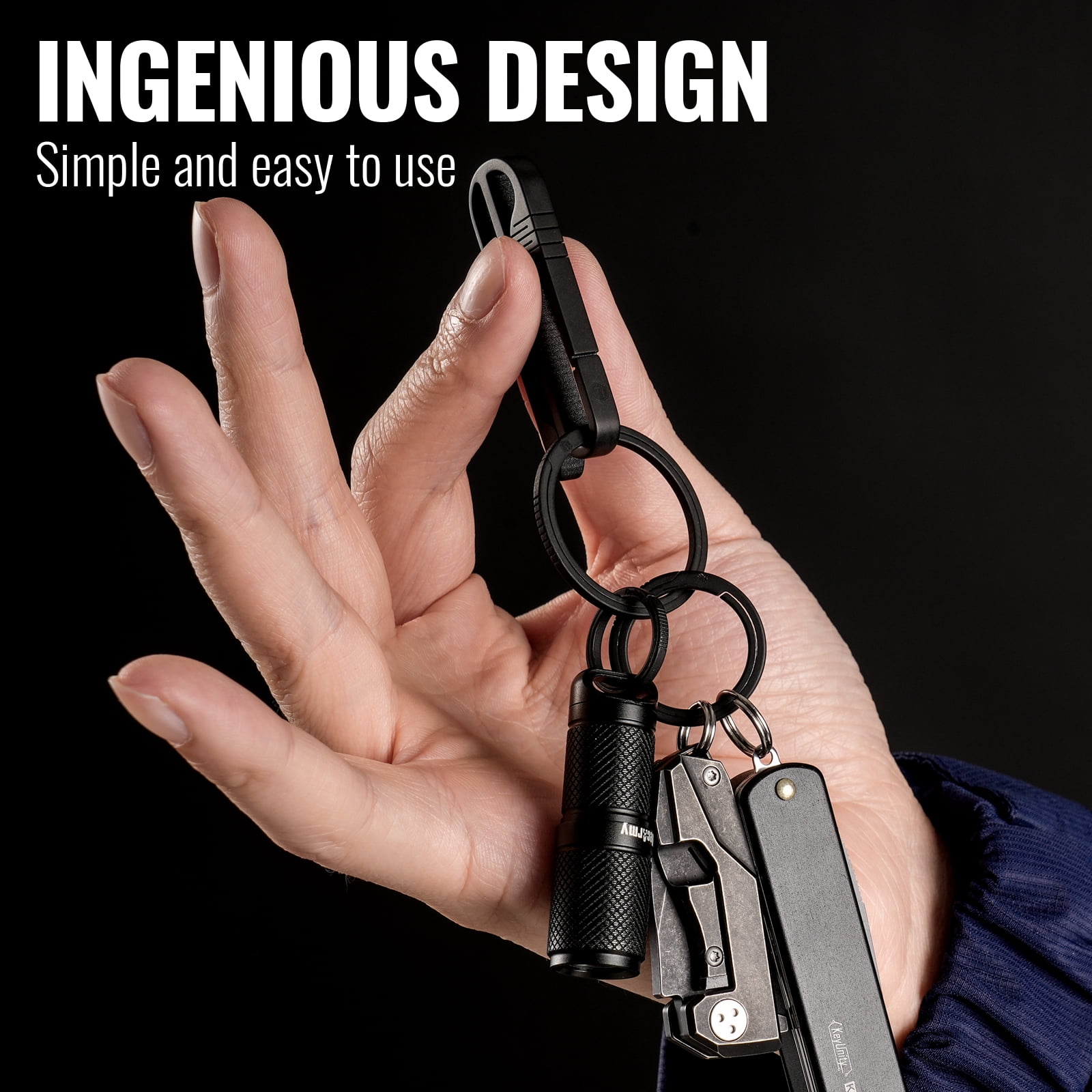 Key Unity KM03 Titanium Keychain Clip Belt Loop Key Holder with Removable Key Ring for Duty Belt (PVD Black)