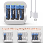 Hixon Lithium Batteries AA, 8-Pack 3500mWh 1.5V Rechargeable AA Lithium Batteries, over 1500 Cycles with 4 Solt Charger