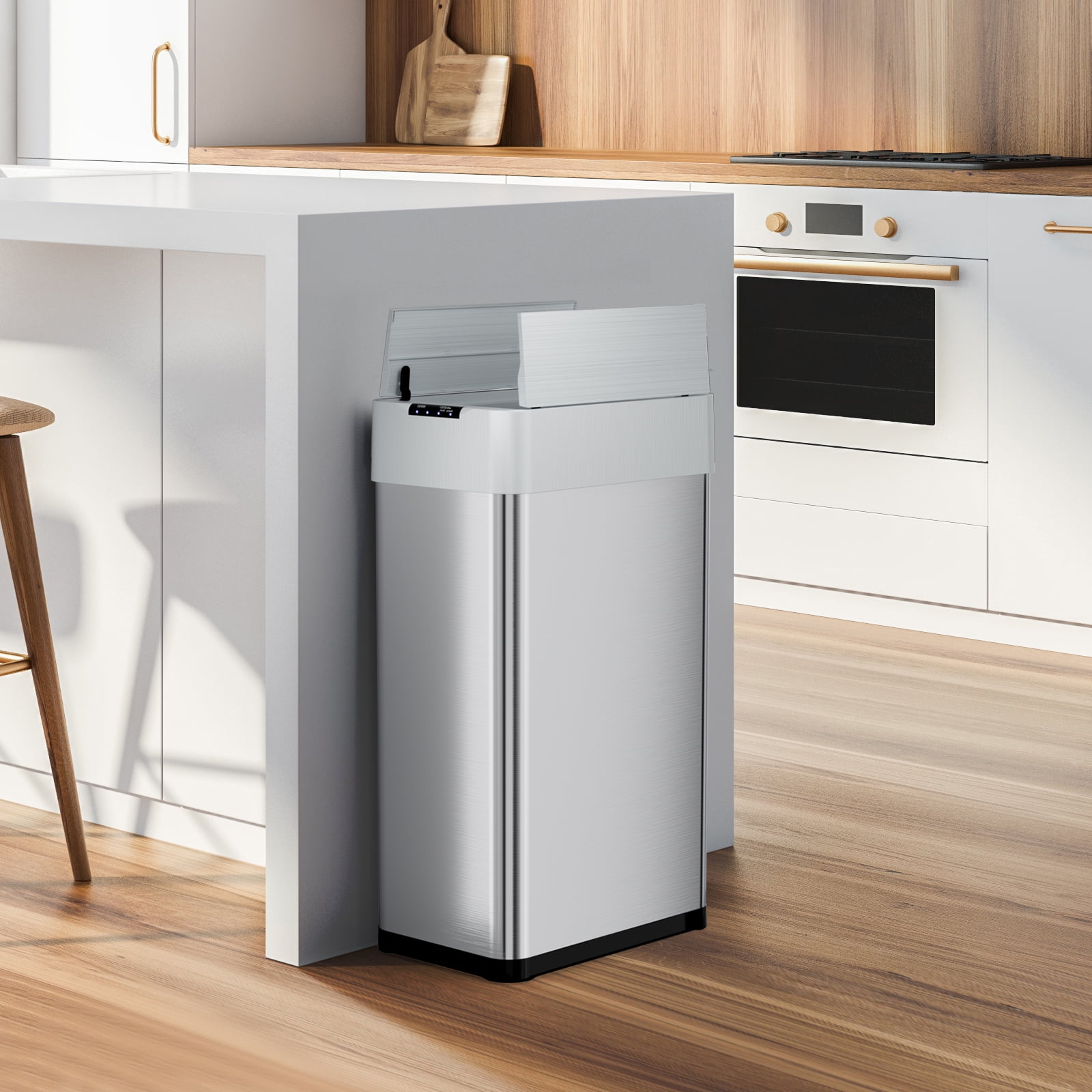 Arlopu 16 Gallon Automatic Trash Can Stainless Steel Garbage Can with No Touch Motion Sensor Butterfly Lid