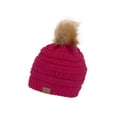 thumbnail image 1 of Gravity Threads Bonnet en Tricot Torsadé avec Pompon en Fausse Fourrure, Rose Vif, 1 of 2