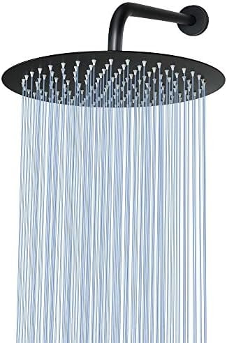 Rain Shower Head, Ultra-Thin Design-Pressure Boosting, Awesome Some Experience, High Flow Stainless Steel Rainfall Head (12 Inch, Matte Black)