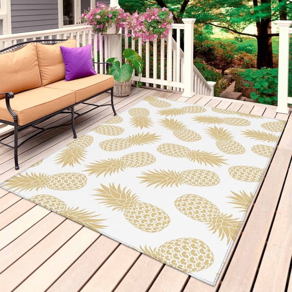 Pineapple Outdoor Rug for Patio/Deck/Porch, Non-Slip Large Area Rug 4 x 6 Ft, Yellow Summer Tropical Fruit Minimalist Indoor Outdoor Rugs Washable Area Rugs, Reversible Camping Rug Carpet Runner