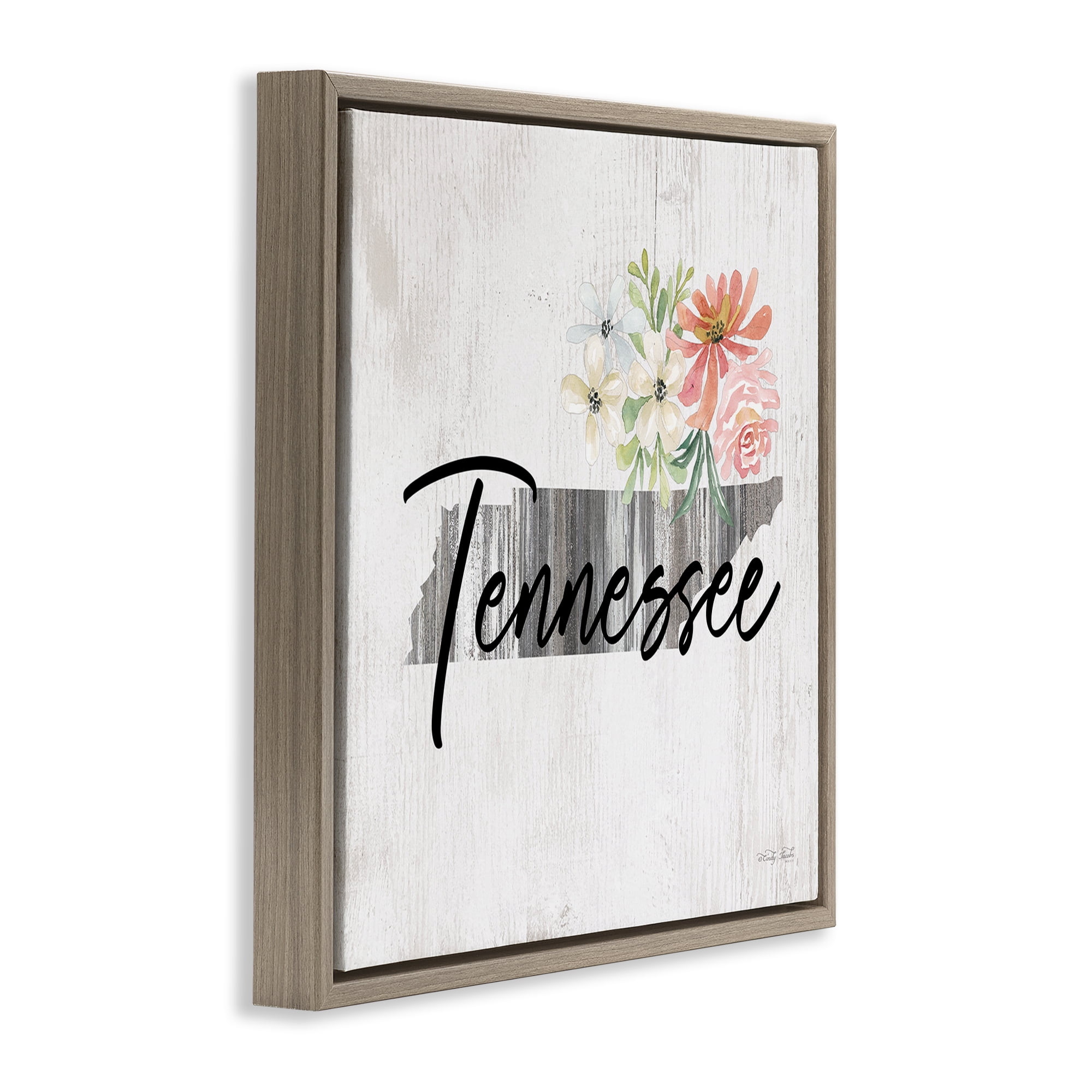 Stupell Industries Shabby Chic Tennessee Botanical & Floral Painting Brown Floater Framed Canvas Art Print Wall Art, 18 x 18