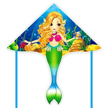 Mermaid Kite for Girls & Kids, Easiest to Fly Delta Kite