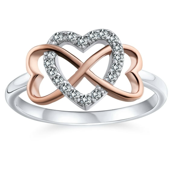Bling Jewelry Womens Romantic CZ Pave Cubic Zirconia Intertwined Infinity Forever Heart Promise Ring Rose Gold Sterling Silver