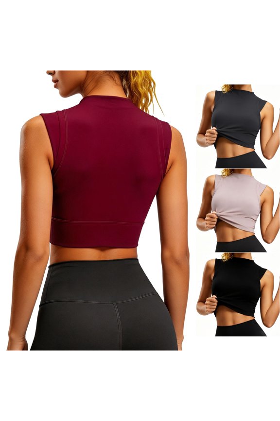 Womens Tank Tops with Built in Bras Neck Crop Tank Top Slim Fit Quick Dry Solid Color Gym Workout Yoga Shirt,Red,S
