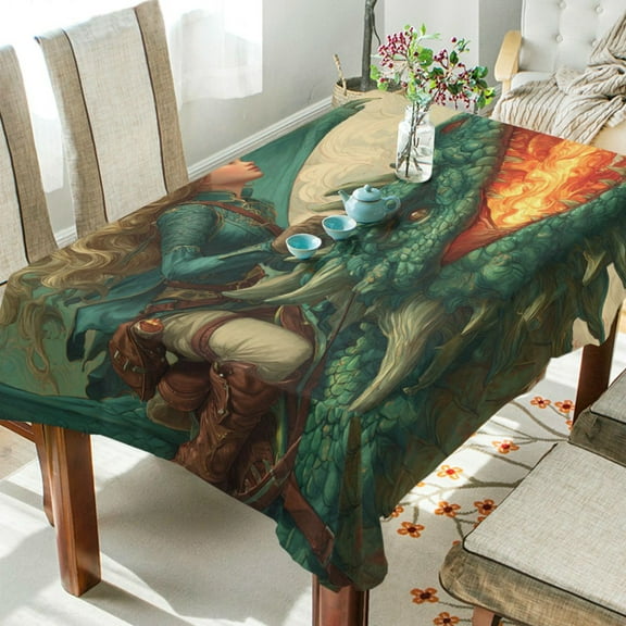 DEIARA Emerald Dragon Square Tablecloth 54×54in Polyester Fabric Tablecloth Washable Dust Resistant Wrinkle Resistant