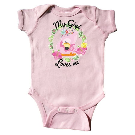 

Inktastic Baby Flamingo My Gigi Loves Me with Flower Wreath Gift Baby Boy or Baby Girl Bodysuit