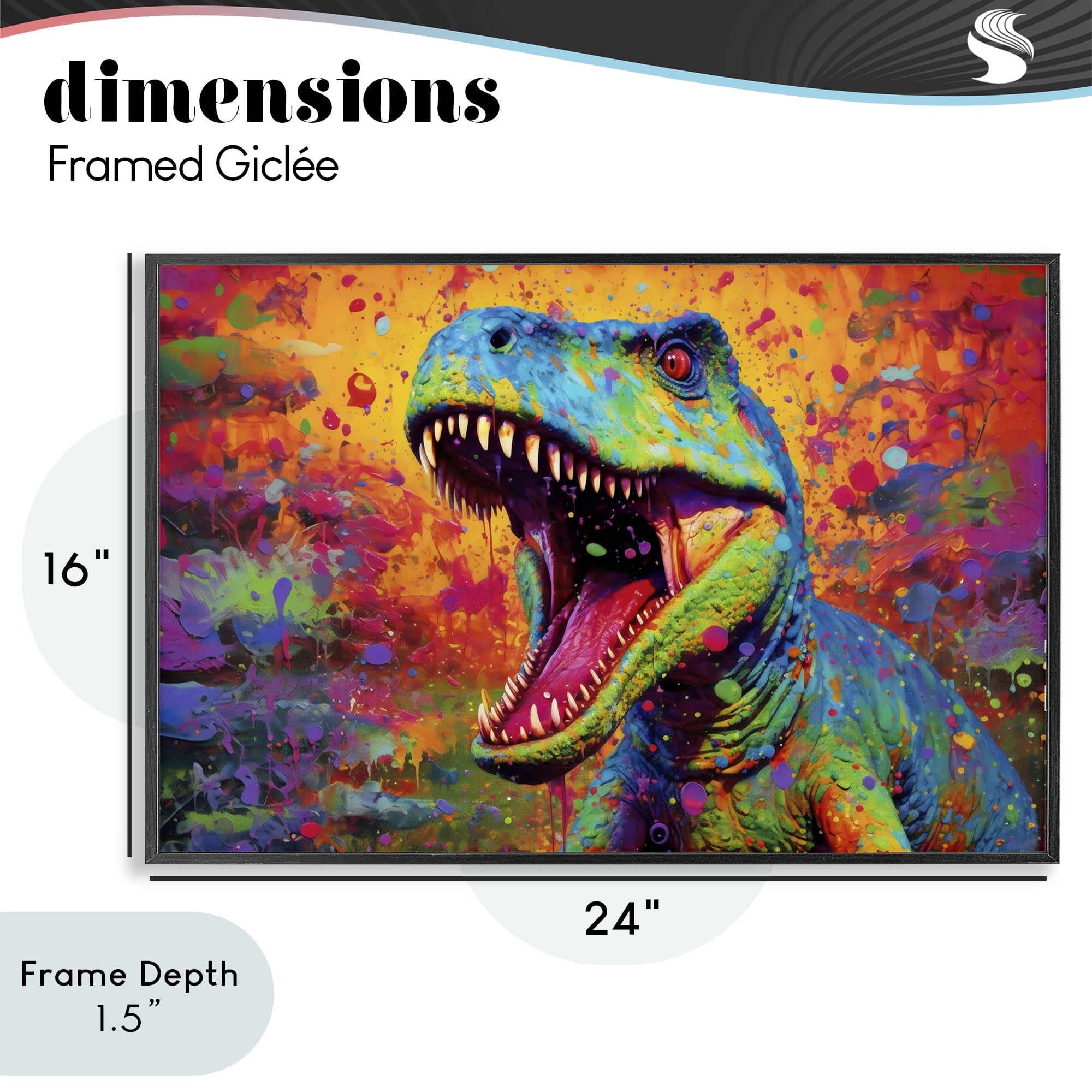 Stupell Industries Colorful T-Rex with Splatter Black Framed Giclee Art, design by Creative Studio