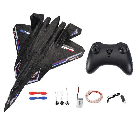 2,4G 2CH RC Radio Control de ala fija SU-57 planeador impermeable luz inteligente aire , negro Hugo  Avión rc de ala fija