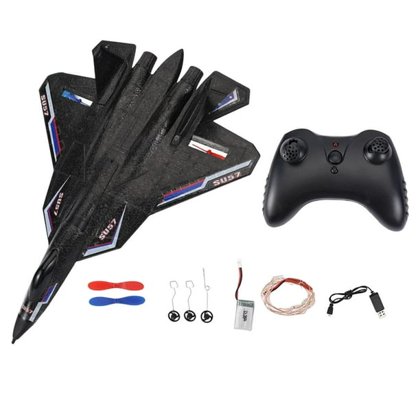 Avión de espuma Control remoto SU-57 Planeador Avión Luz Avión Negro Zulema Avión rc de ala fija