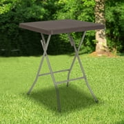 Emma + Oliver 1.95-Foot Square Brown Rattan Plastic Folding Table - Outdoor Event Table