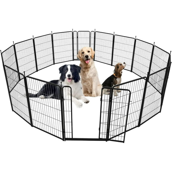 Rugerasy 16PC 27x40inch Dog Playpen,Heavy Duty Metal Pet Puppy Exercise Pen,Wide Door Low Threshold,Portable Pet Playpen for Garden Yard,Black