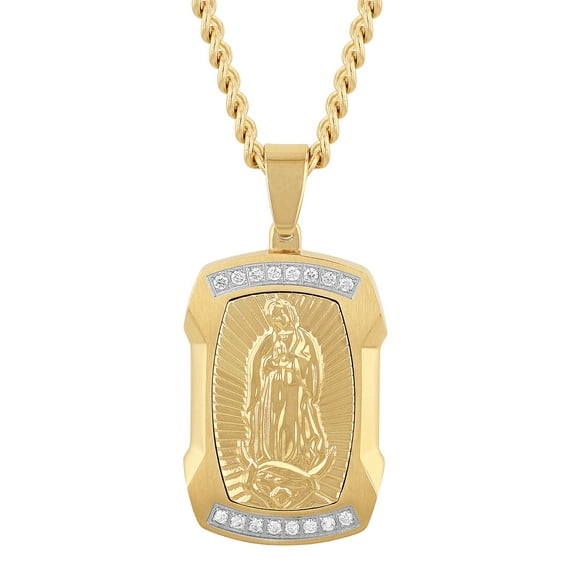 Men's 1/5 Ctw Lab-Grown Diamond Gold-Tone Stainless Steel Virgin of Guadalupe Medallion Pendant - Brilliance Fine Jewelry