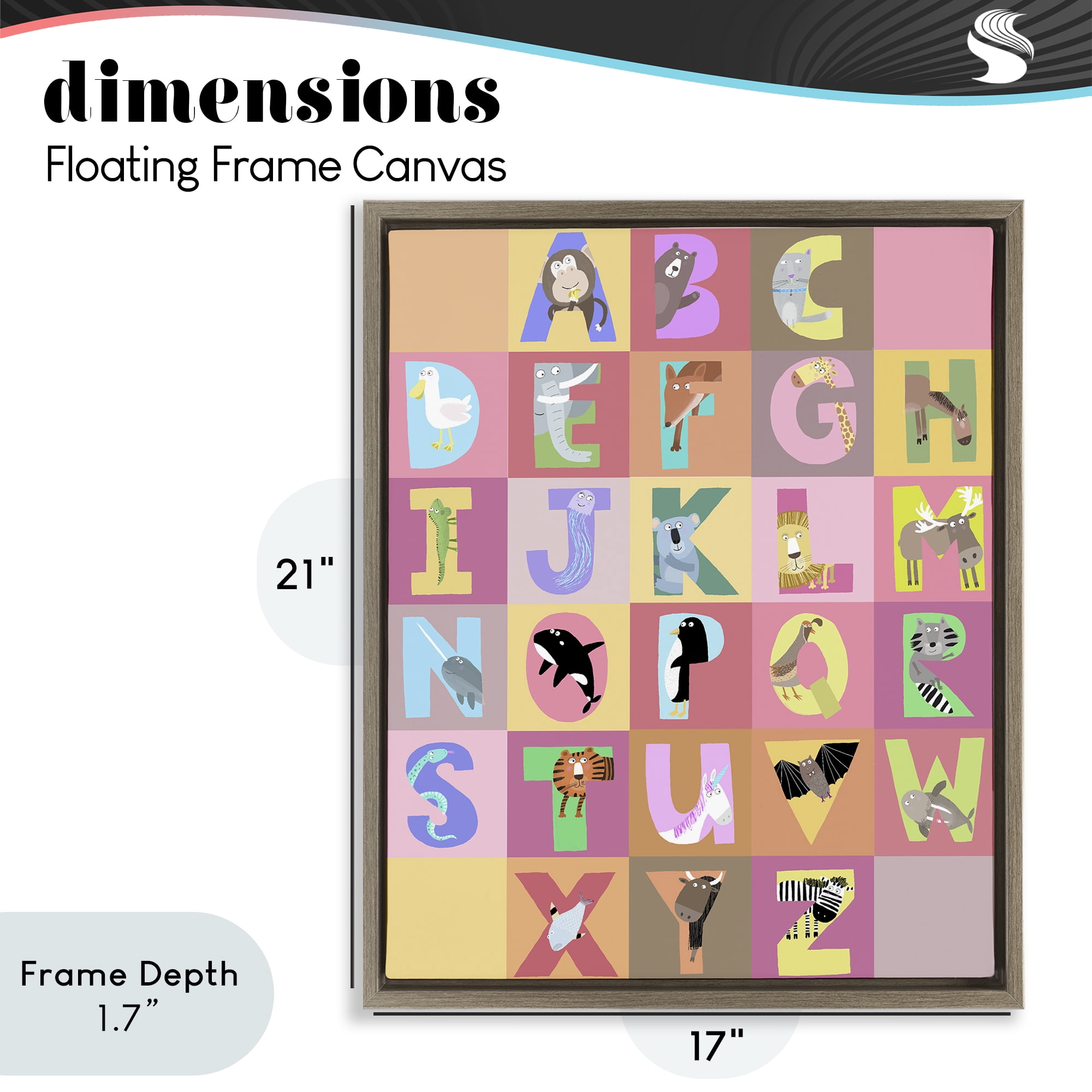 Stupell Industries Animal Alphabet in Pink Brown Framed Floater Canvas Wall Art, design by Carla Daly