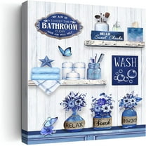LAMIRO Farmhouse Bathroom Decor Wall Art Rustic Flower and Butterfly Bathroom Pictures Canvas Print Blue Country Bathroom Wall Decor Soak Relax Unwind Bathroom Wall Art Framed Ready To Hang 12"x16"