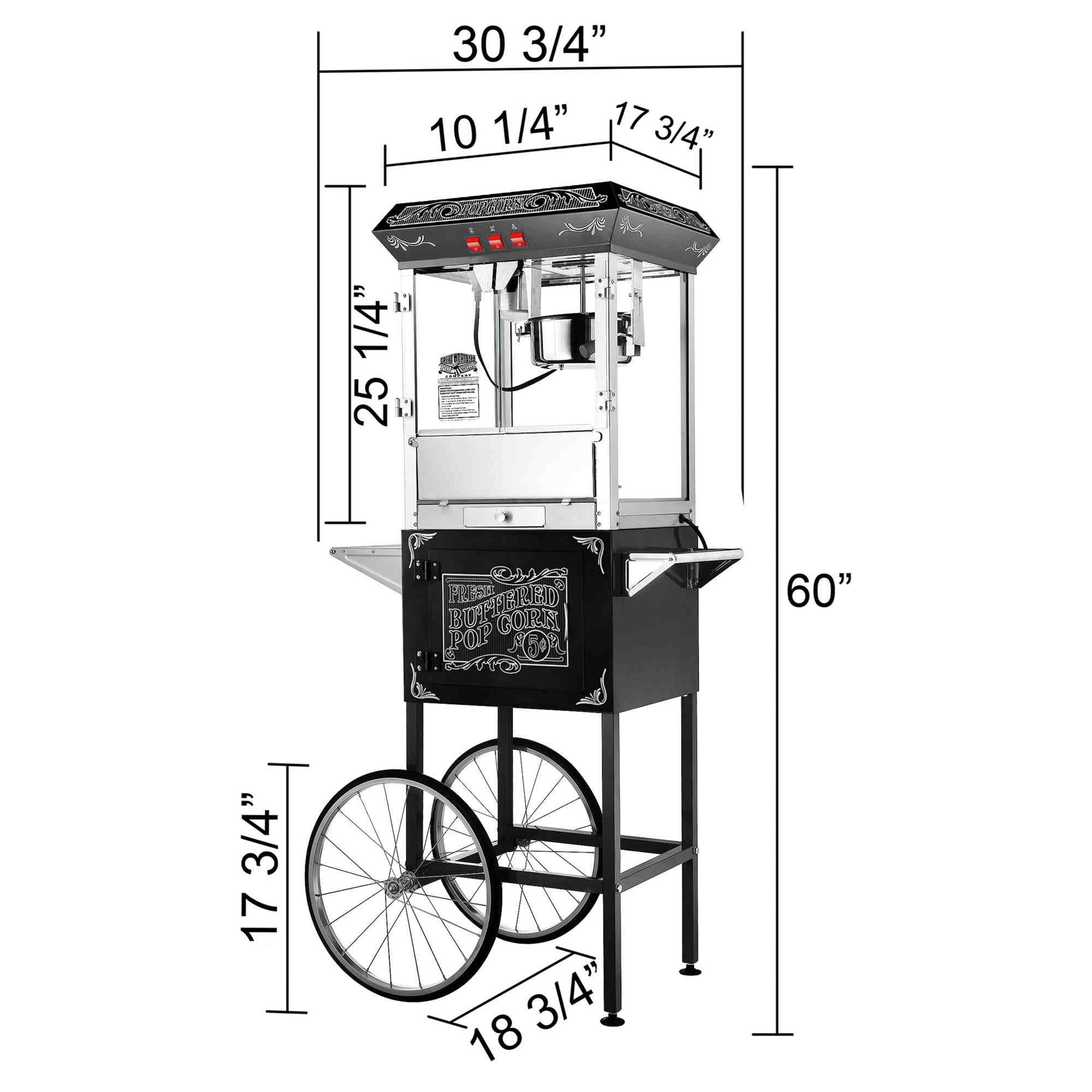 Popcorn Machine Cart Antique Style Old Time Popper 8oz Kettle