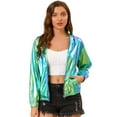 thumbnail image 1 of INSPIRE CHIC Women's Shiny Long Sleeve Zipper Hooded Metallic Jacket, 1 of 6