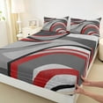 thumbnail image 3 of Feelyou Adult Abstract Geometric Queen Sheet Sets, Mid Century Minimalism Flat Sheet, Grey Red Stripes Queen Fitted Sheet, Luxury Bedroom Decor, 4 Pieces, 3 of 7