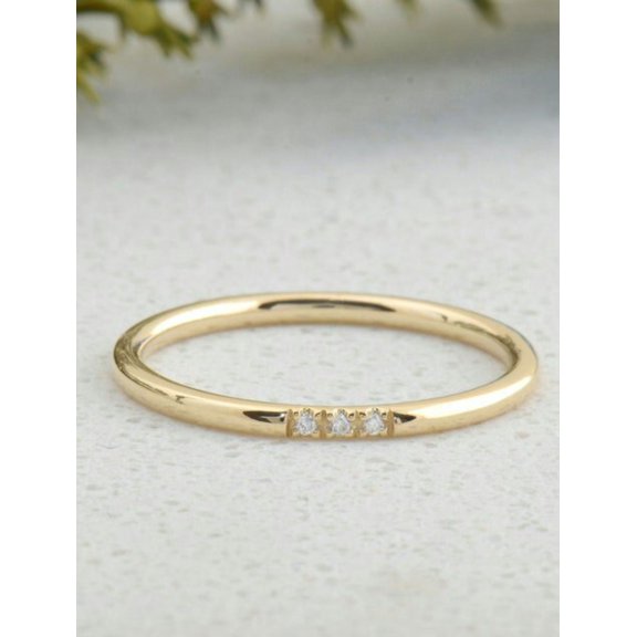 DFZ Exports 3 Stone Yellow Gold Pave Diamond 14k Yellow Gold Wedding Band