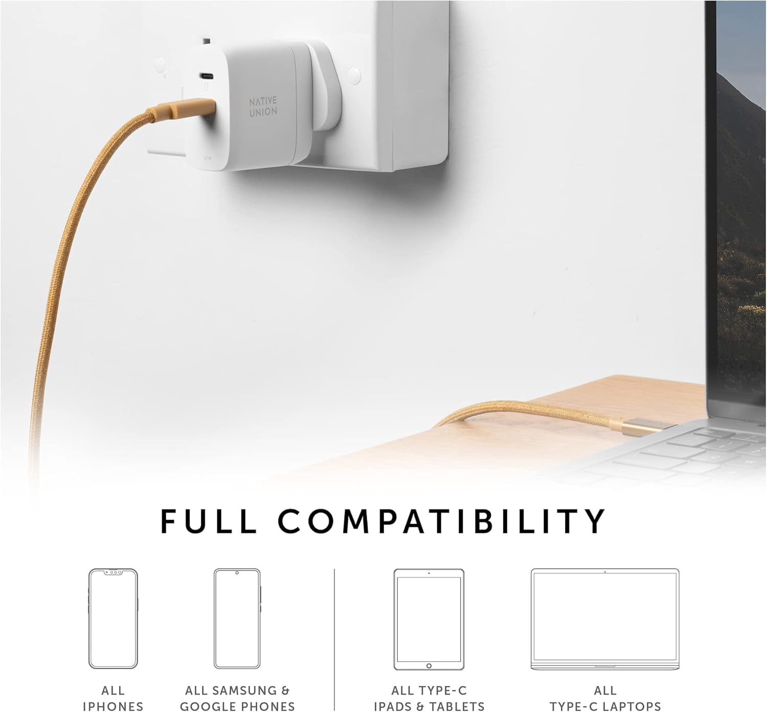 Native Union Fast GaN Charger PD 67W – USB-C Multi-Device Ports with US/CA, EU, UK Adapters (Black)