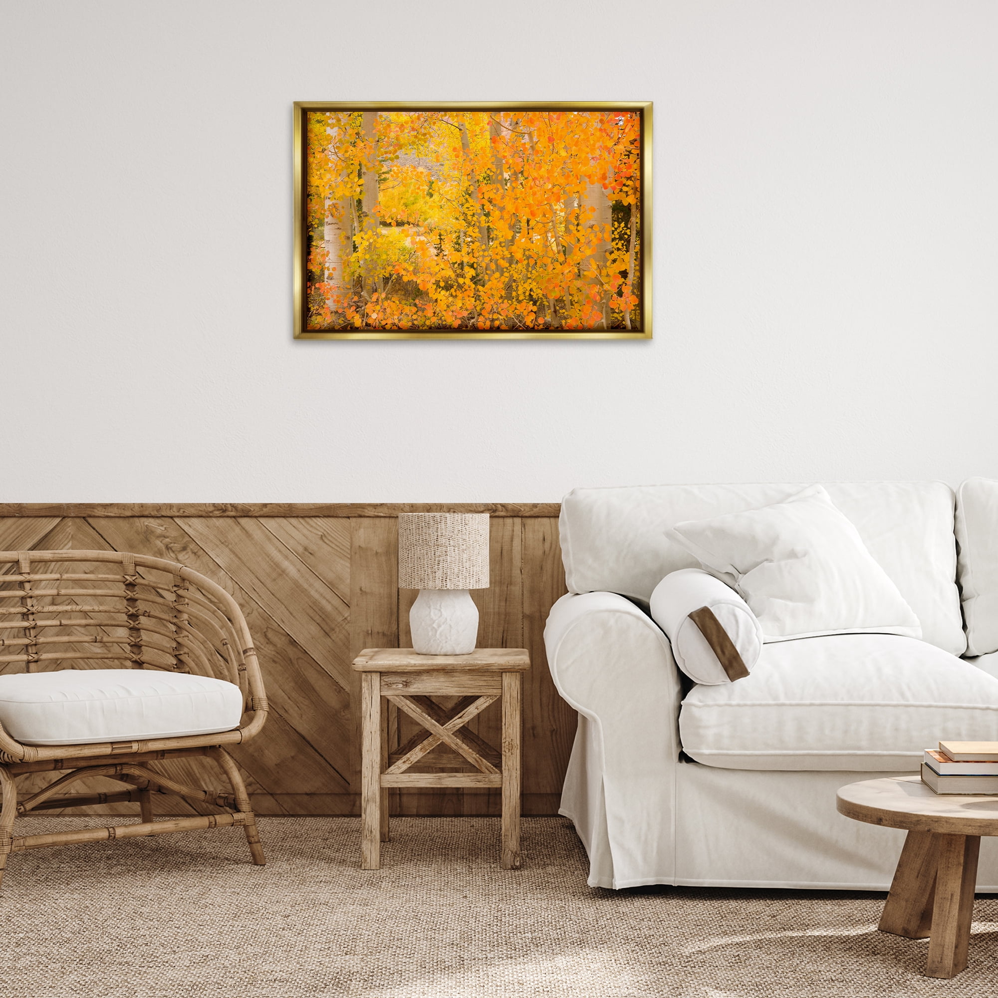 Stupell Industries Dense Birch Foliage Plants & Flowers Photography Gold Floater Framed Canvas Art Print Wall Art, 31 x 21