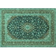 thumbnail image 1 of Ahgly Company Machine Washable Indoor Rectangle Medallion Turquoise Blue Traditional Area Rugs, 4' x 6', 1 of 4
