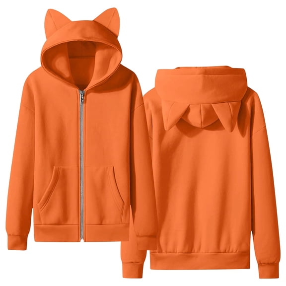 RFQWOVSR Girls Cat Ear Zip Up Hoodie Jacket Oversized Casual Long Sleeve Fall Top 13-14 Years