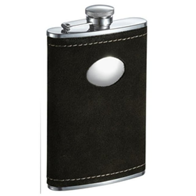 Flacon en Daim de Couleur Olive Foncée de Manzanillo avec Plaque Ovale - 8 oz