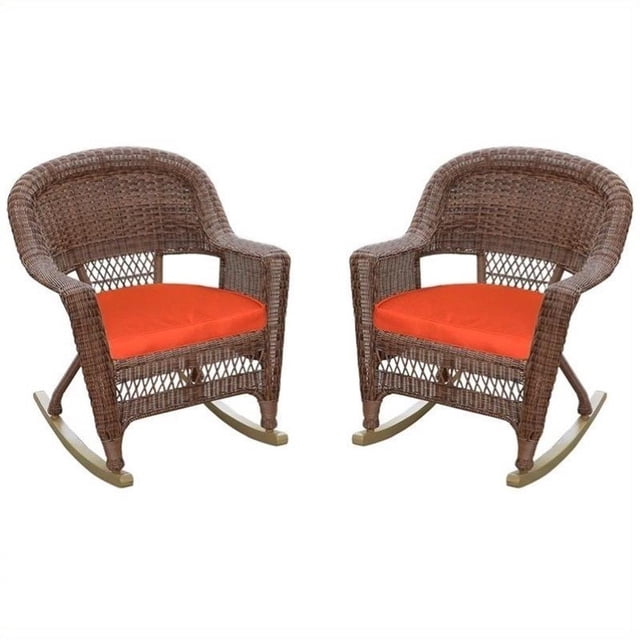 Jeco Chaise en Osier Couleur Miel avec Coussin Rouge (Ensemble de 4)