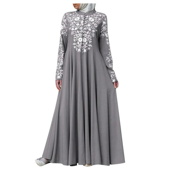 Shiusina Women Muslim Dress Kaftan Arab Jilbab Abaya Dresses - Grey XXXXXL