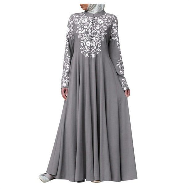 Fesfesfes Women Muslim Dress Kaftan Long Sleeve Dress Arab Jilbab Abaya ...