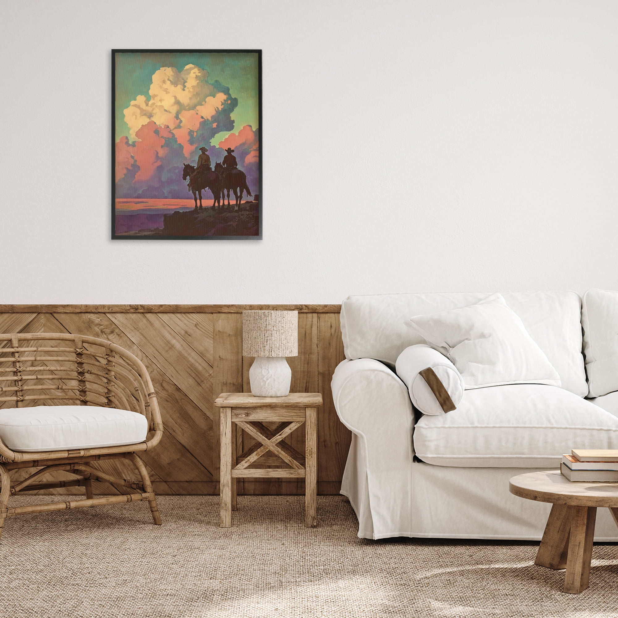 Stupell Industries Cowboys Silhouetted Against Clouds Black Framed Giclee Art, design by Arlington Prints
