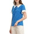 thumbnail image 5 of INSPIRE CHIC Women's Contrast Doll Collar Short Sleeves Polka Dots Tops Blouses S Blue, 5 of 7