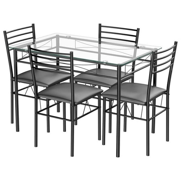 Pemberly Row 5 Piece Dining Set Glass Top Table and 4 Upholstered Chairs Black