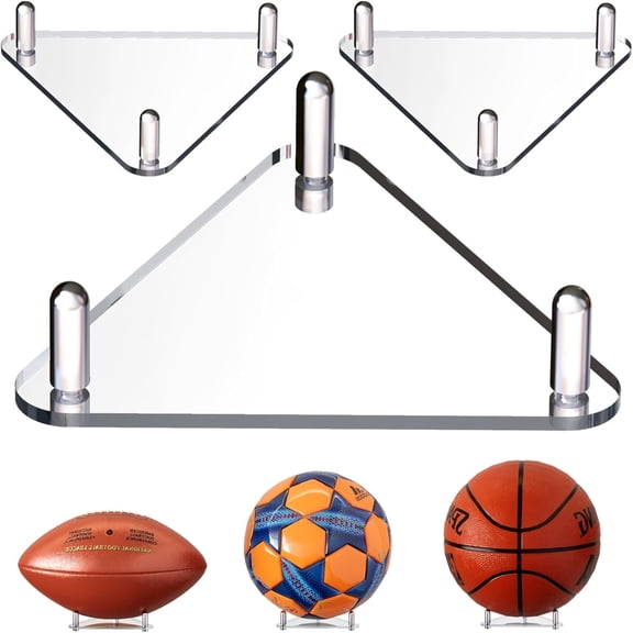 3-Pack Acrylic Ball Holder Display Stand, Clear Basketball Football Soccer Volleyball Stand, Sports Memorabilia Rack with Anti-Slip Feet, Desktop Display Case for Autographed Balls