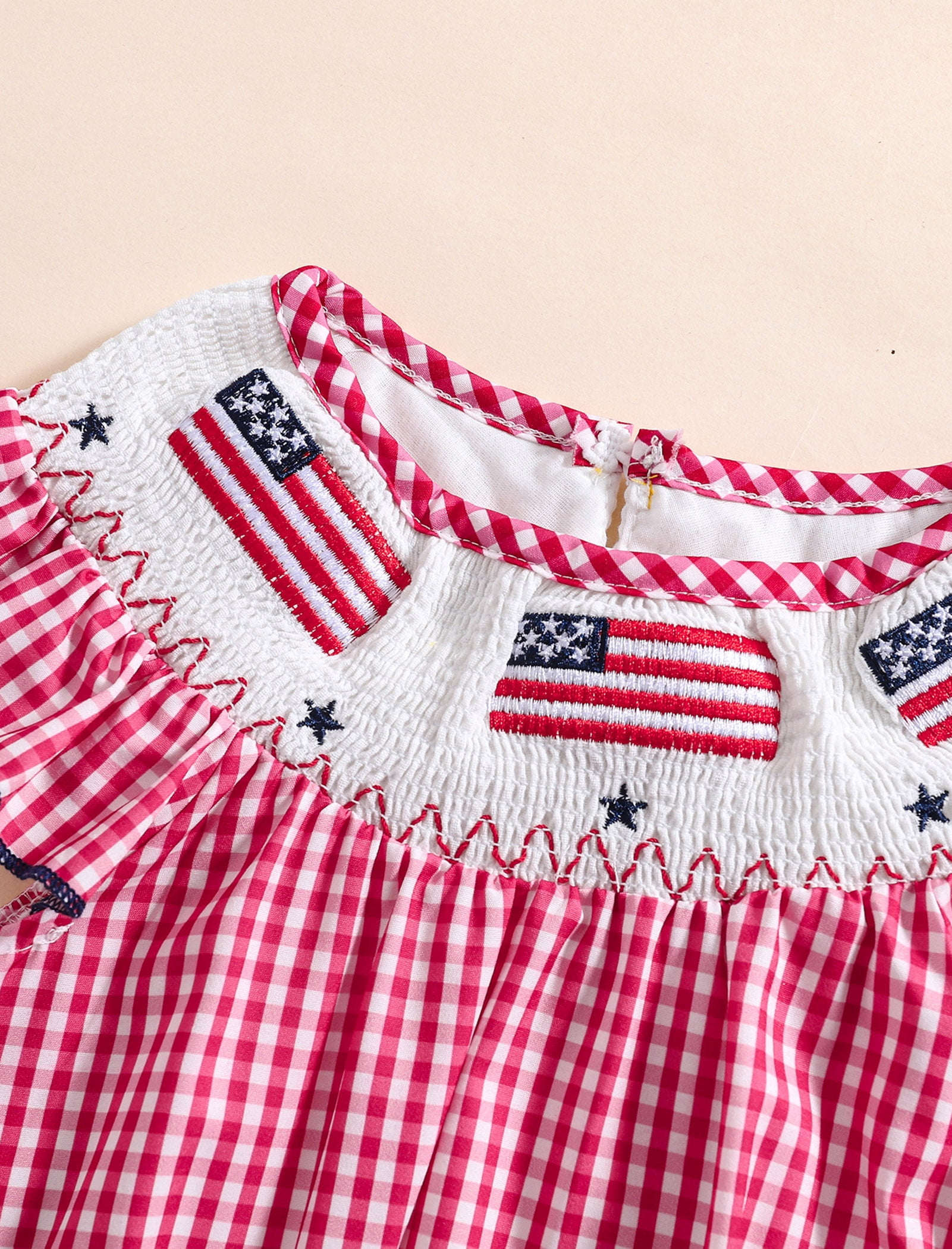 OBEEII Newborn Baby Boys Girls Smoked Romper Embroidery Round Neck Ruffle Sleeve Bubble Bodysuit Summer Clothes Causal Outfits