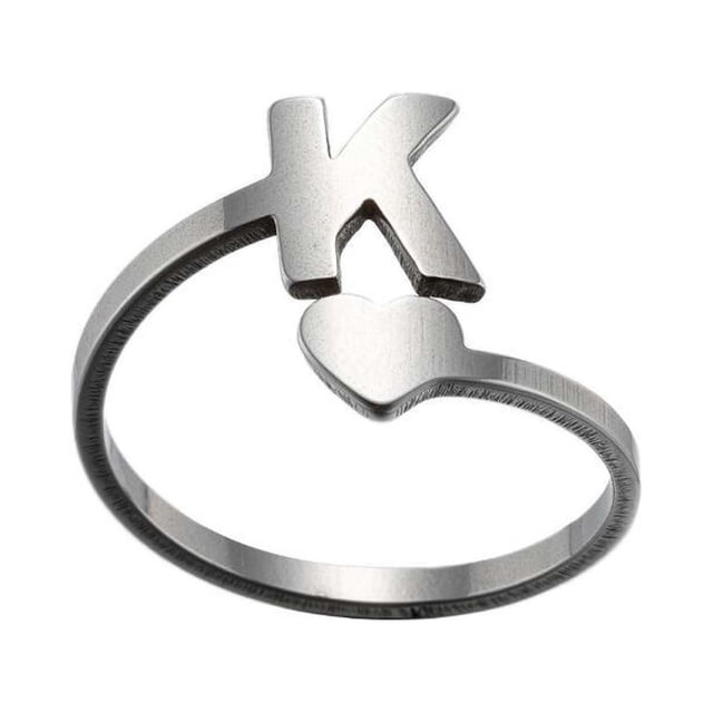 Weiqiqre Bague Mode Saint-Valentin 26 Lettres Anglaises Ouverture Acier Inoxydable Bijoux Rétro Gir1s