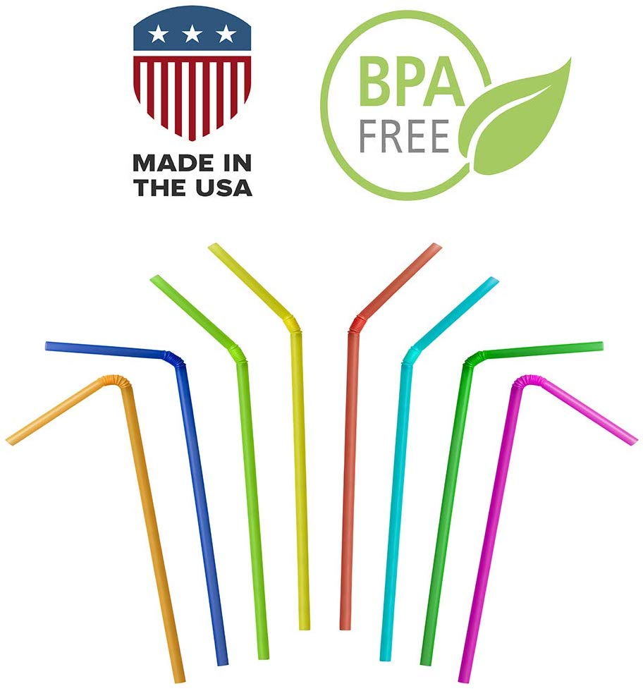 Jumbo Flexible Drinking Straws Flex Straws, 7.75' x 0.24' Assorted
