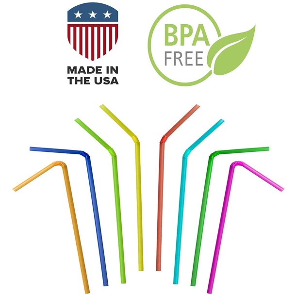 Jumbo Flexible Drinking Straws Flex Straws, 7.75' x 0.24' Assorted