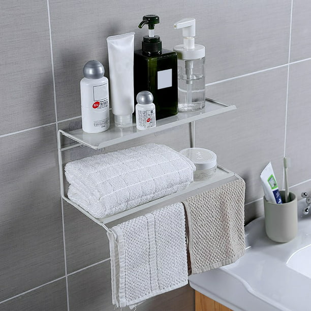 Tier Wall Shelf Over Toilet Towel Rack, White Over The Toilet Cabinet With Towel Bar