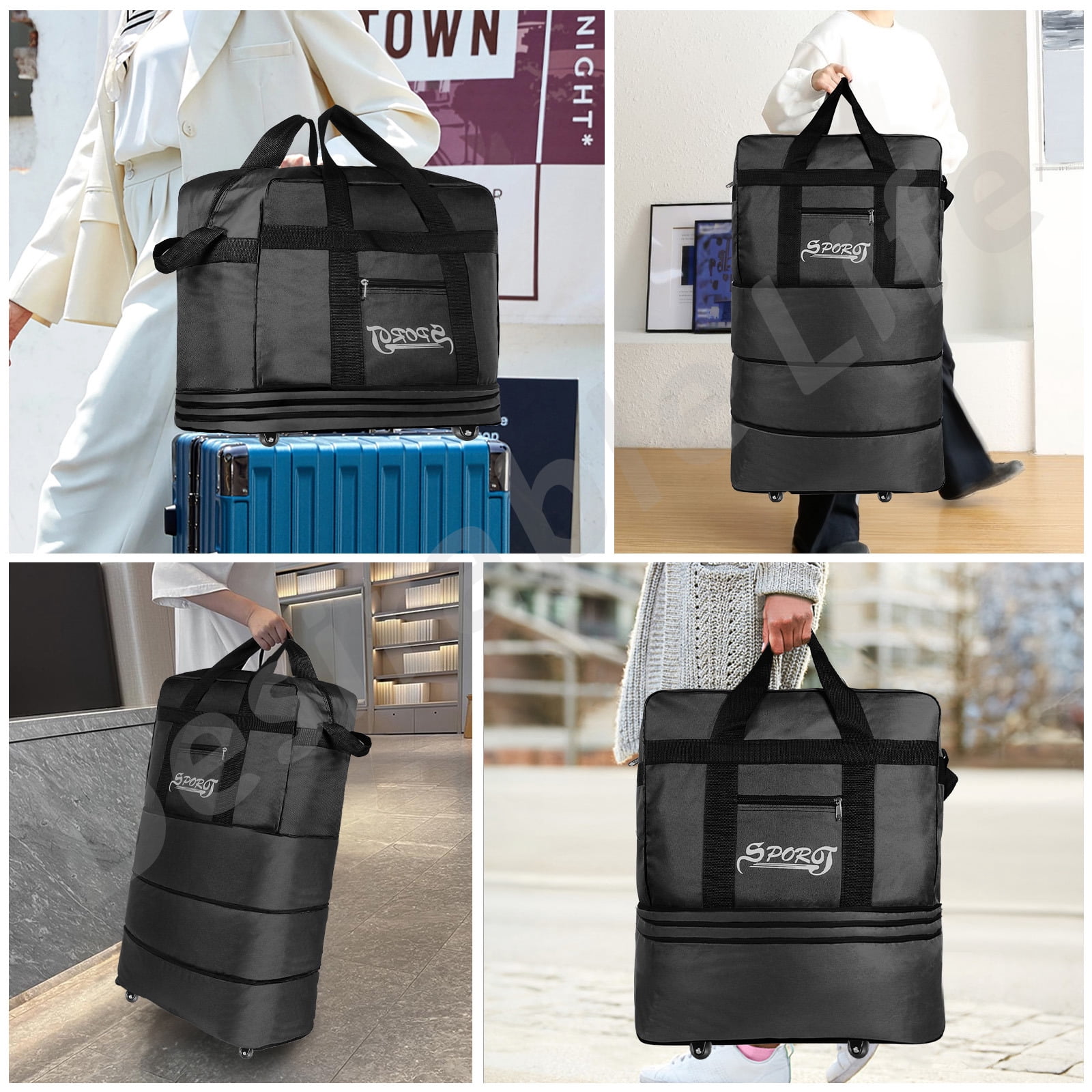 Desirable Life 34in 3 Layer Expandable Suitcase Bag Collapsible Rolling Wheeled Duffle Bag Large for Home Storage Cargo Travel Business Moving Luggage