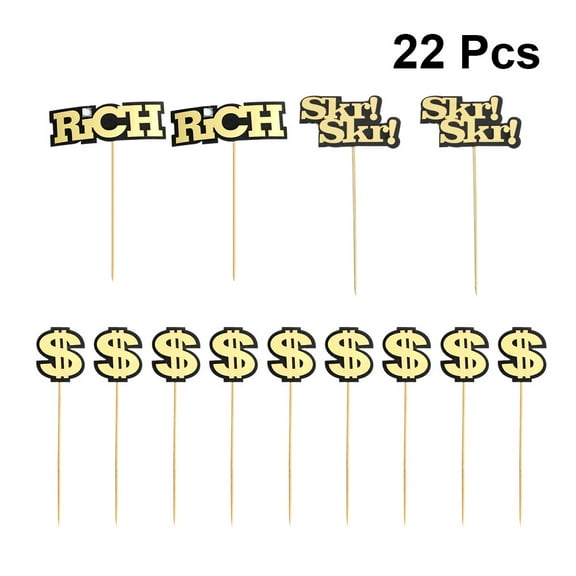 Raindrops 22PCS US Dollar Cake Toppers for Cake Decor Black Paper Props with Creative Design 6.5 inches