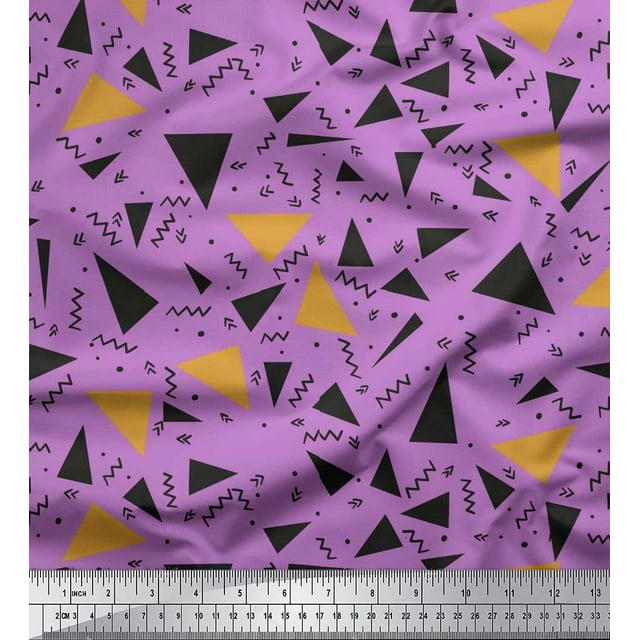 Soimoi Purple Georgette Viscose Fabric Dot,Zig Zag & Triangle Geometric Print Fabric by Yard 42 Inch Wide