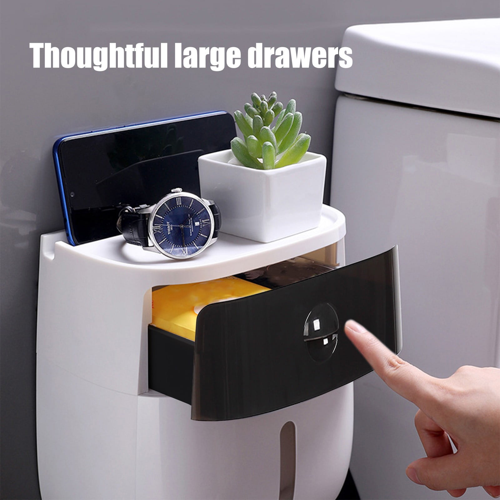 Sensor Tissue Dispenser, Automatic Paper Towel Holder, Wall Mounted Bathroom Organizer with Transparent Window, White Plastic for Kitchen and Office