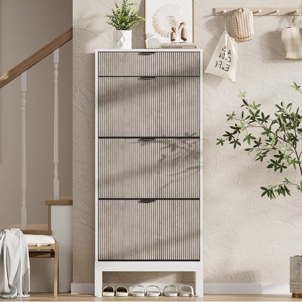 |3343|space-saving shoe almacenamiento gabinete: three flip-top cajones, adjustable estantes para 18-24 pairs - narrow design para entrada, hallway, front door organization|