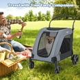 thumbnail image 2 of Costway Extra Large Dog Stroller with Dual Entry Safety Belt Adjustable Handle 4 Wheels Grey, 2 of 10